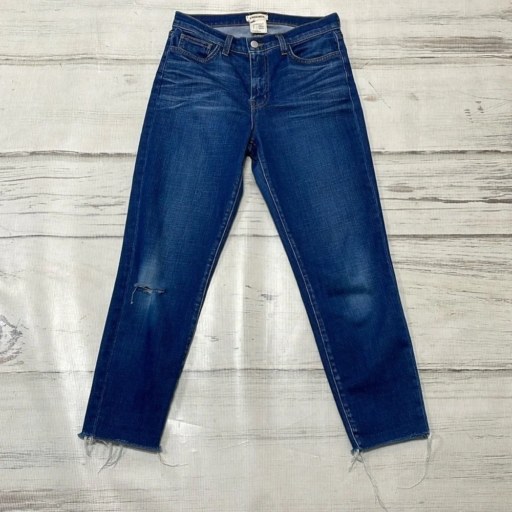 L'agence Jeans Women's 27 Blue Faded Denim Straight Medium Wash Cropped - Picture 3 of 12